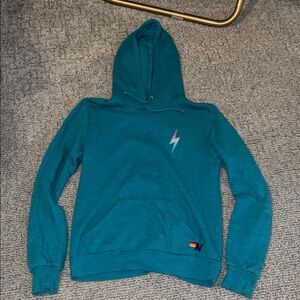 Teal aviator nation Hoodie with colorful Lightning Bolt